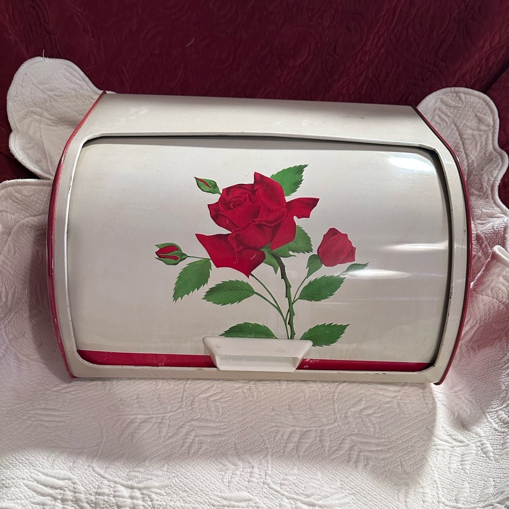 “Nesco” Red Rose Vintage Bread Box
